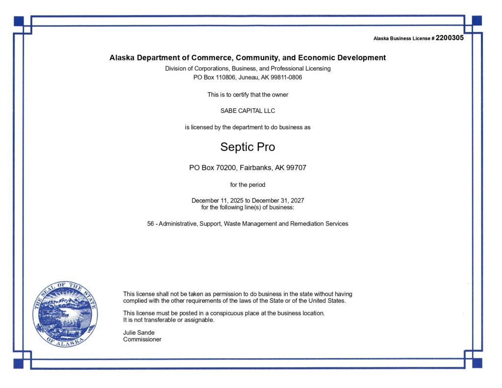Septic Pro License to Operate in Alaska